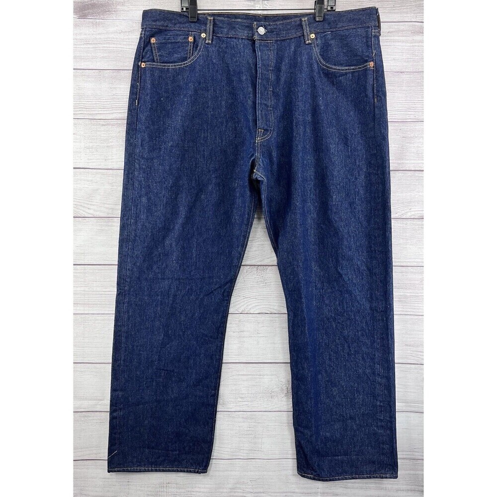 Levis 501 Original Fit Straight Jeans Mens 42x32 Dark Wash Blue Cotton